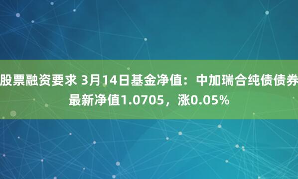 股票融资要求 3月14日基金净值：中加瑞合纯债债券最新净值1.0705，涨0.05%